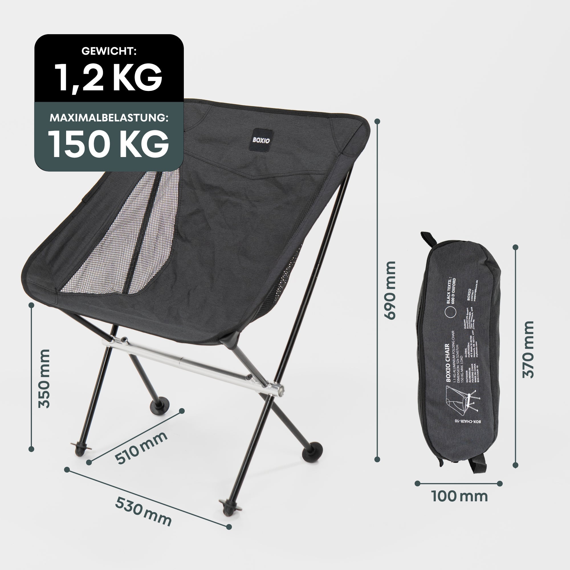 BOXIO CHAIR Campingstuhl aufgebaut