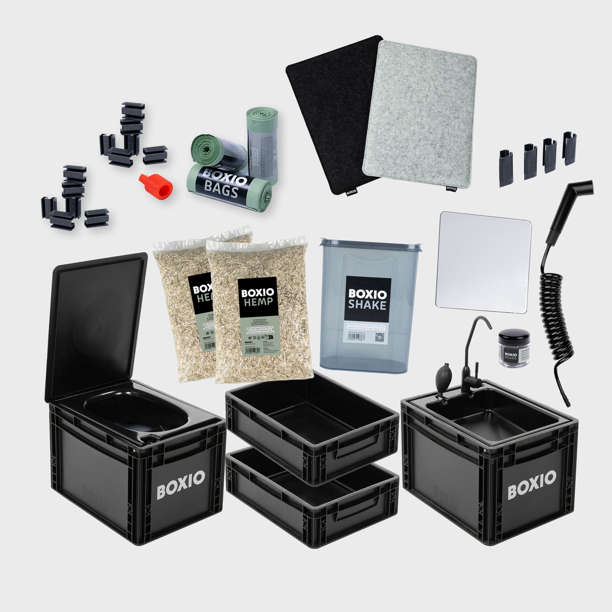 BOXIO SANITARY mobiles Badezimmer mit Trenntoilette und Waschbecken